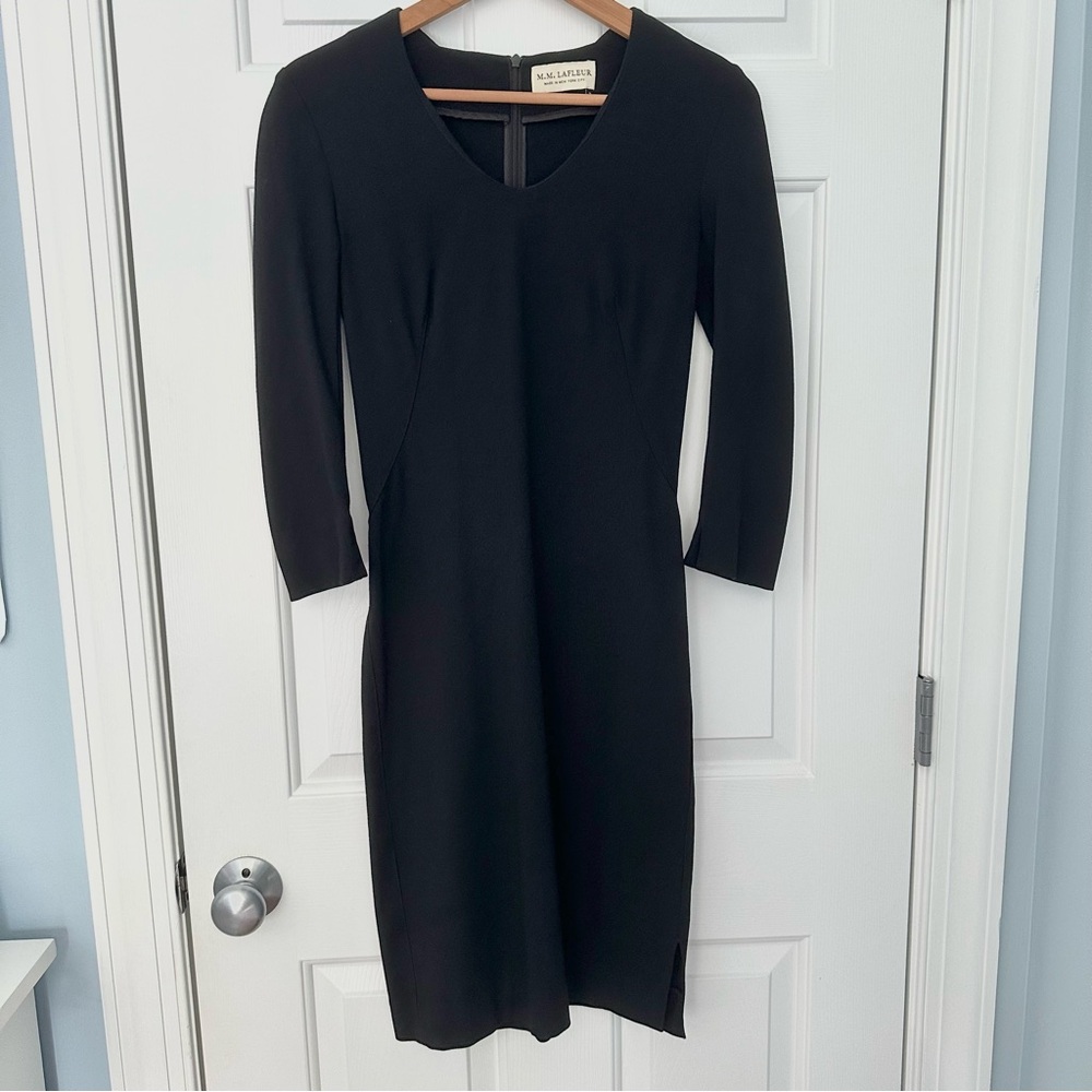 MM LaFleur Black Sheath Dress Long Sleeve Structured Ponte Classic Sz 2